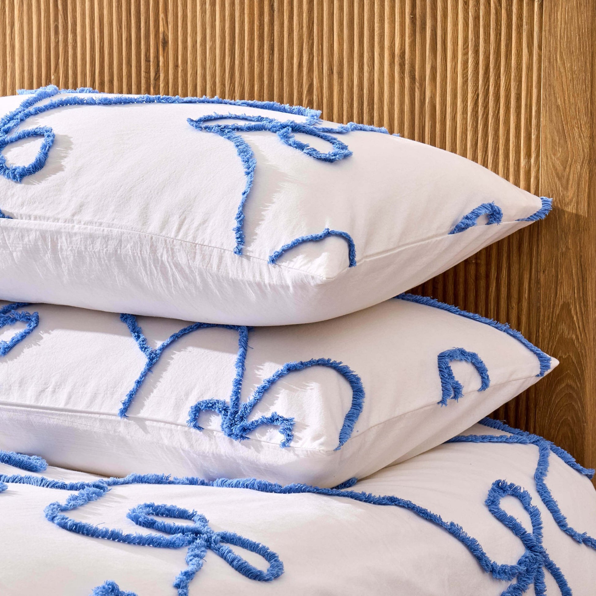 Bella 100% Cotton Tufted Bows Duvet Cover & Pillowcase Set - Light Cornflower - DUSK