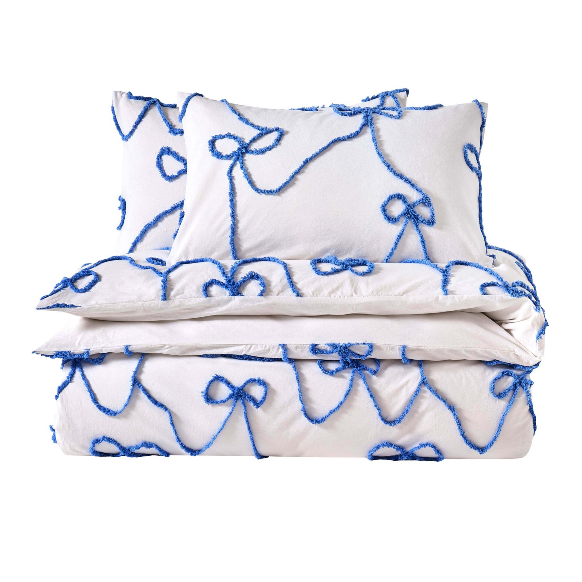 Bella 100% Cotton Tufted Bows Duvet Cover & Pillowcase Set - Light Cornflower - DUSK