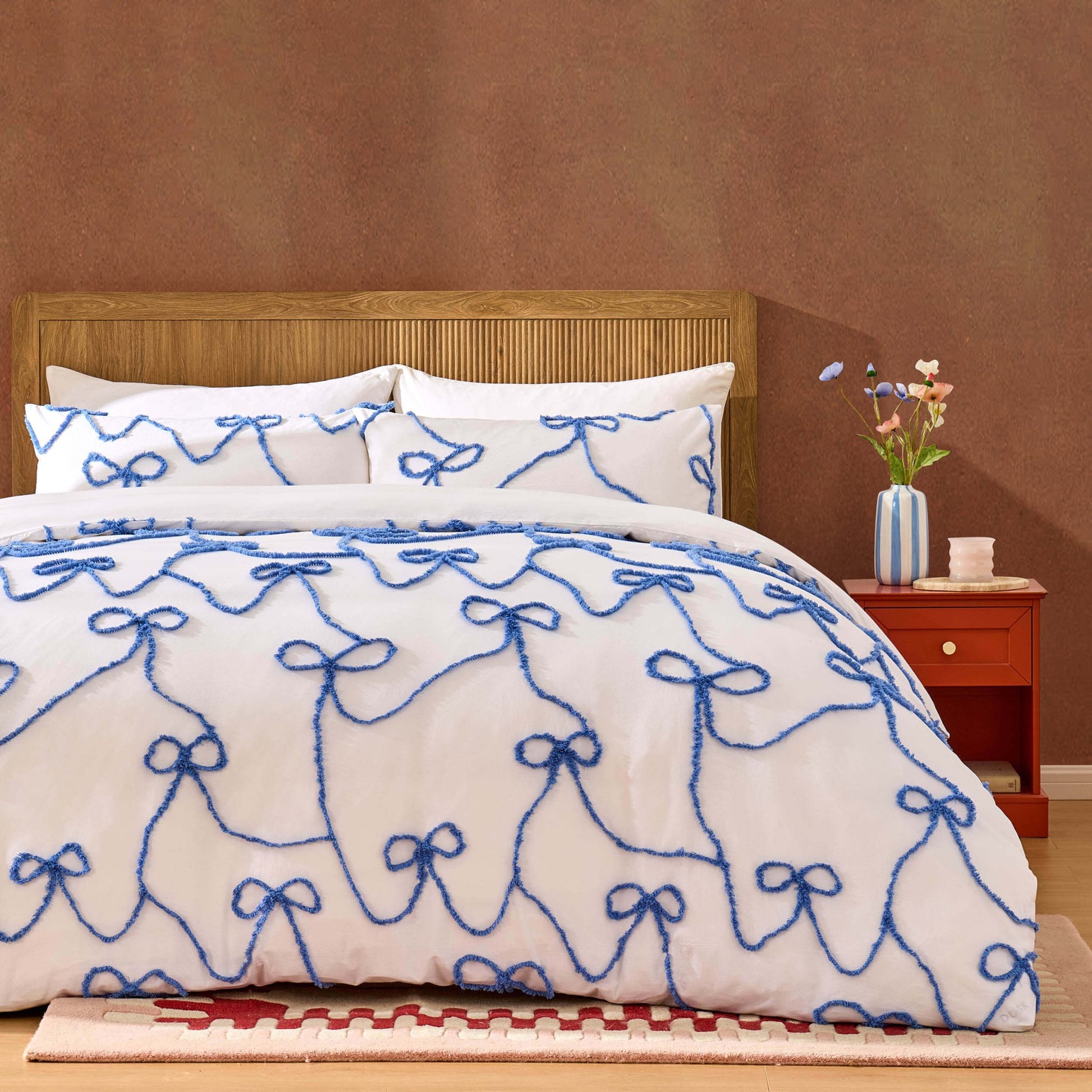 Bella 100% Cotton Tufted Bows Duvet Cover & Pillowcase Set - Light Cornflower - DUSK