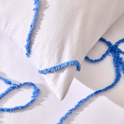 Bella 100% Cotton Tufted Bows Duvet Cover & Pillowcase Set - Light Cornflower - DUSK