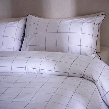 Bergen Piped Check Duvet Cover Set - White/Black - DUSK