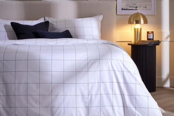 Bergen Piped Check Duvet Cover Set - White/Black - DUSK