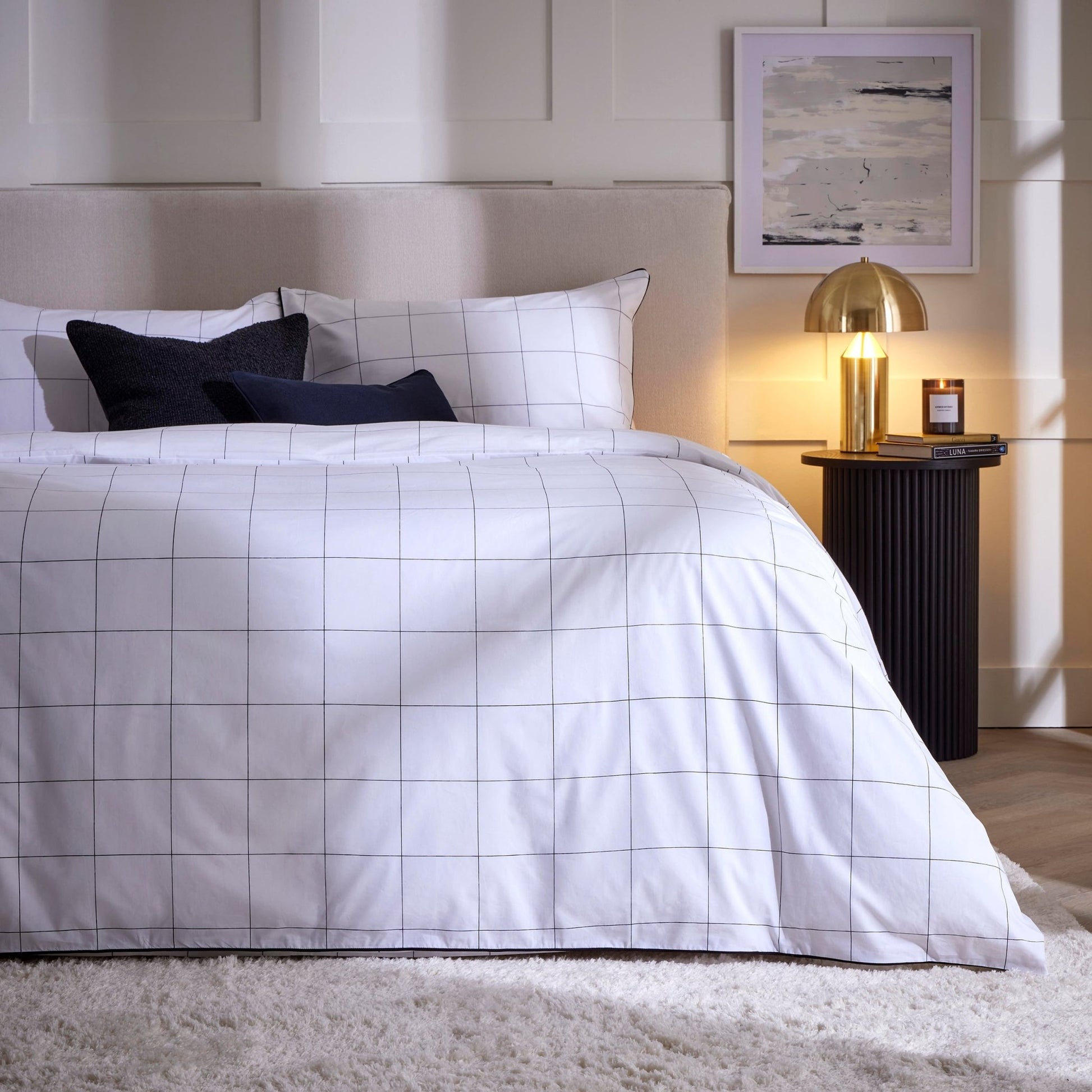 Bergen Piped Check Duvet Cover Set - White/Black - DUSK