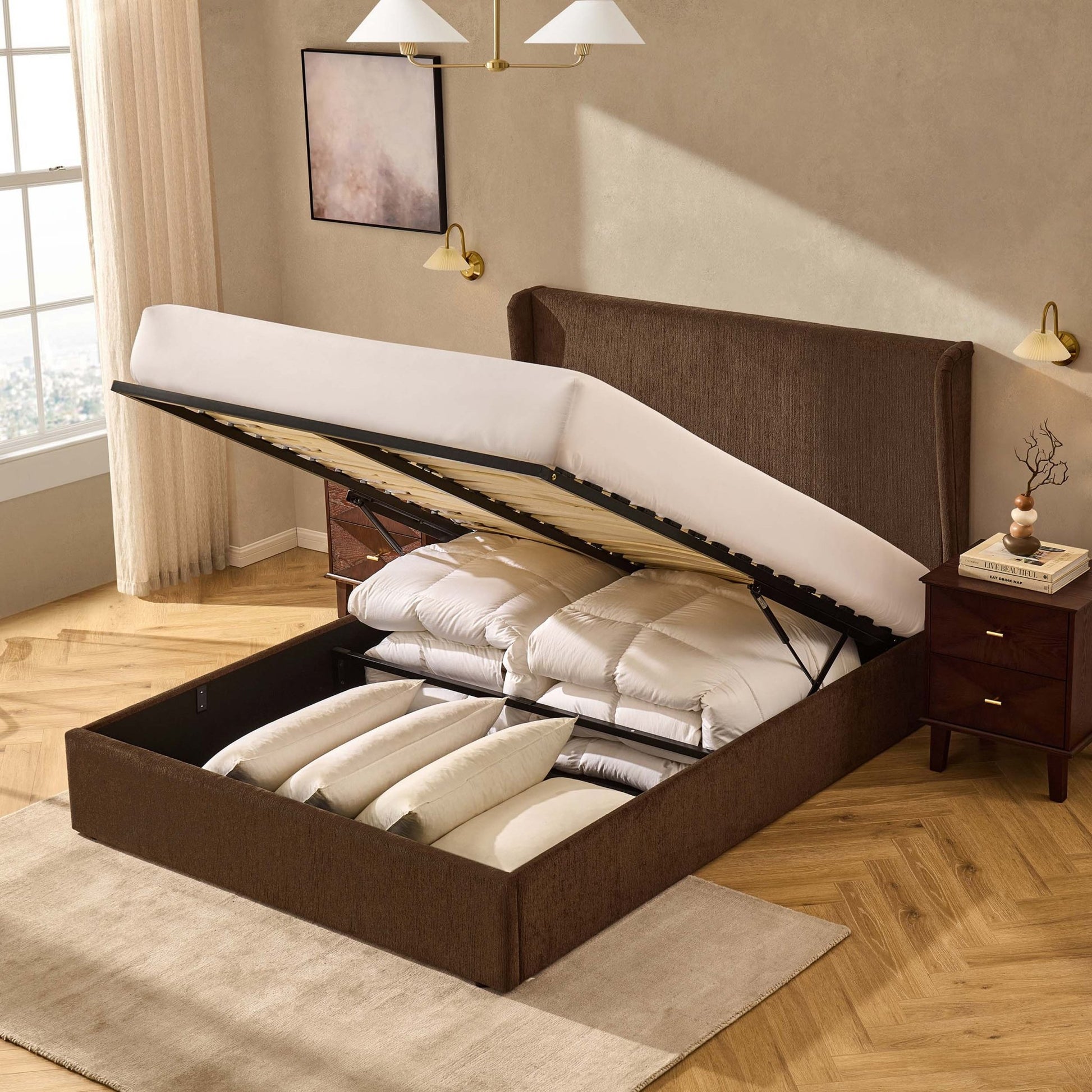 Berkeley Ottoman Storage Bed - Textured Cappuccino - DUSK