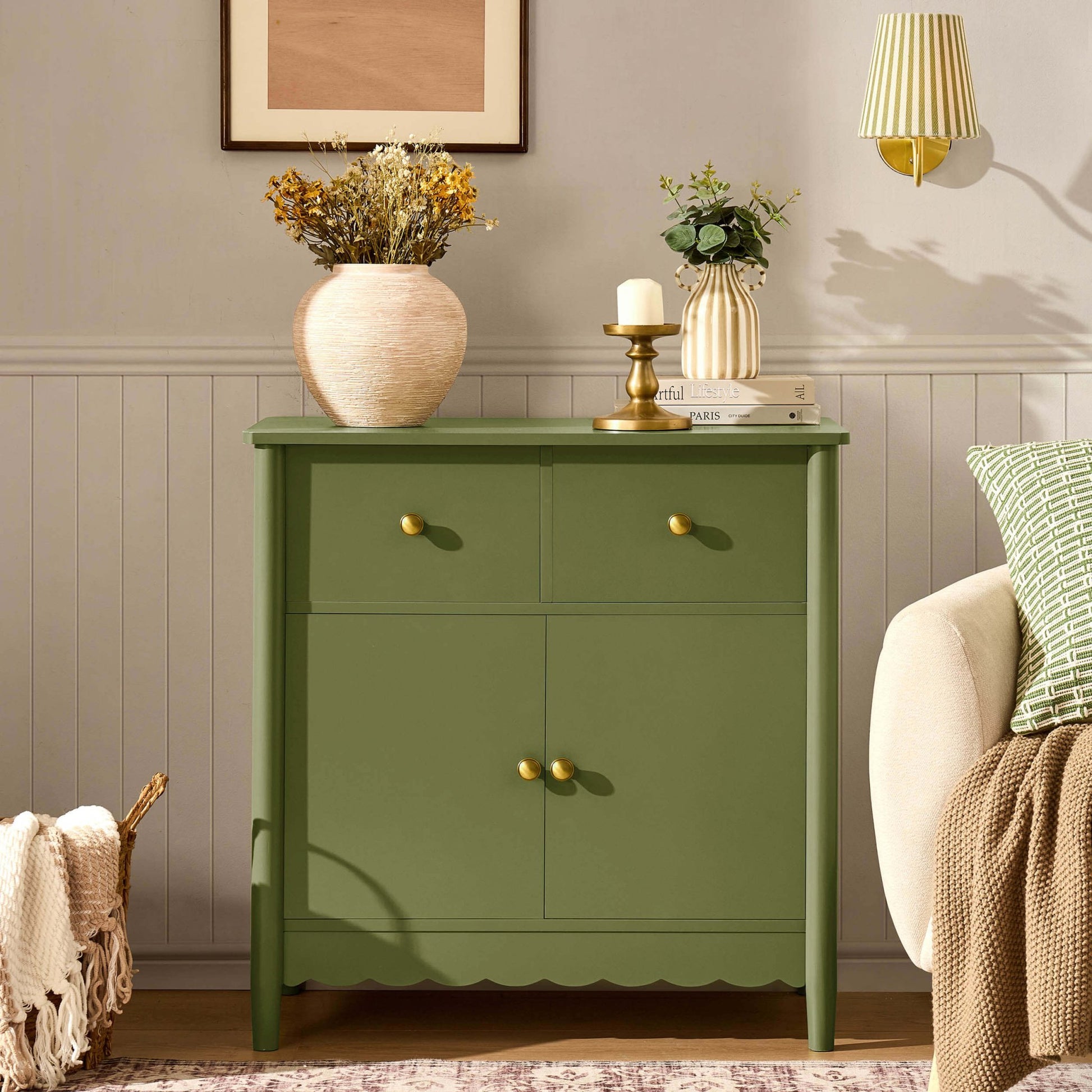 Betty 2 Door Sideboard with Drawers - Olive - DUSK