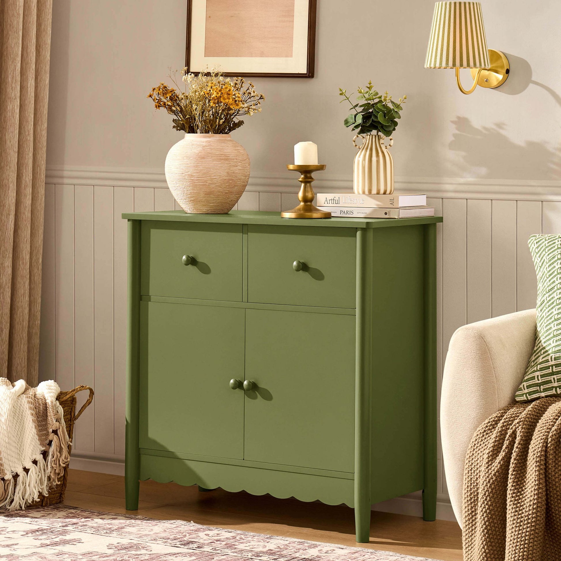 Betty 2 Door Sideboard with Drawers - Olive - DUSK