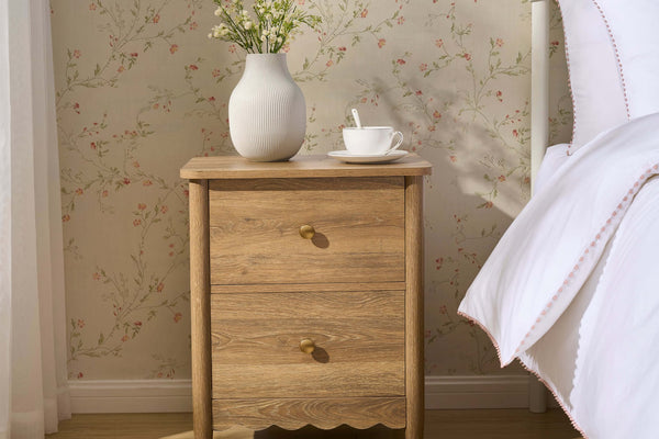Betty 2 Drawer Bedside Table - Light Wood - DUSK