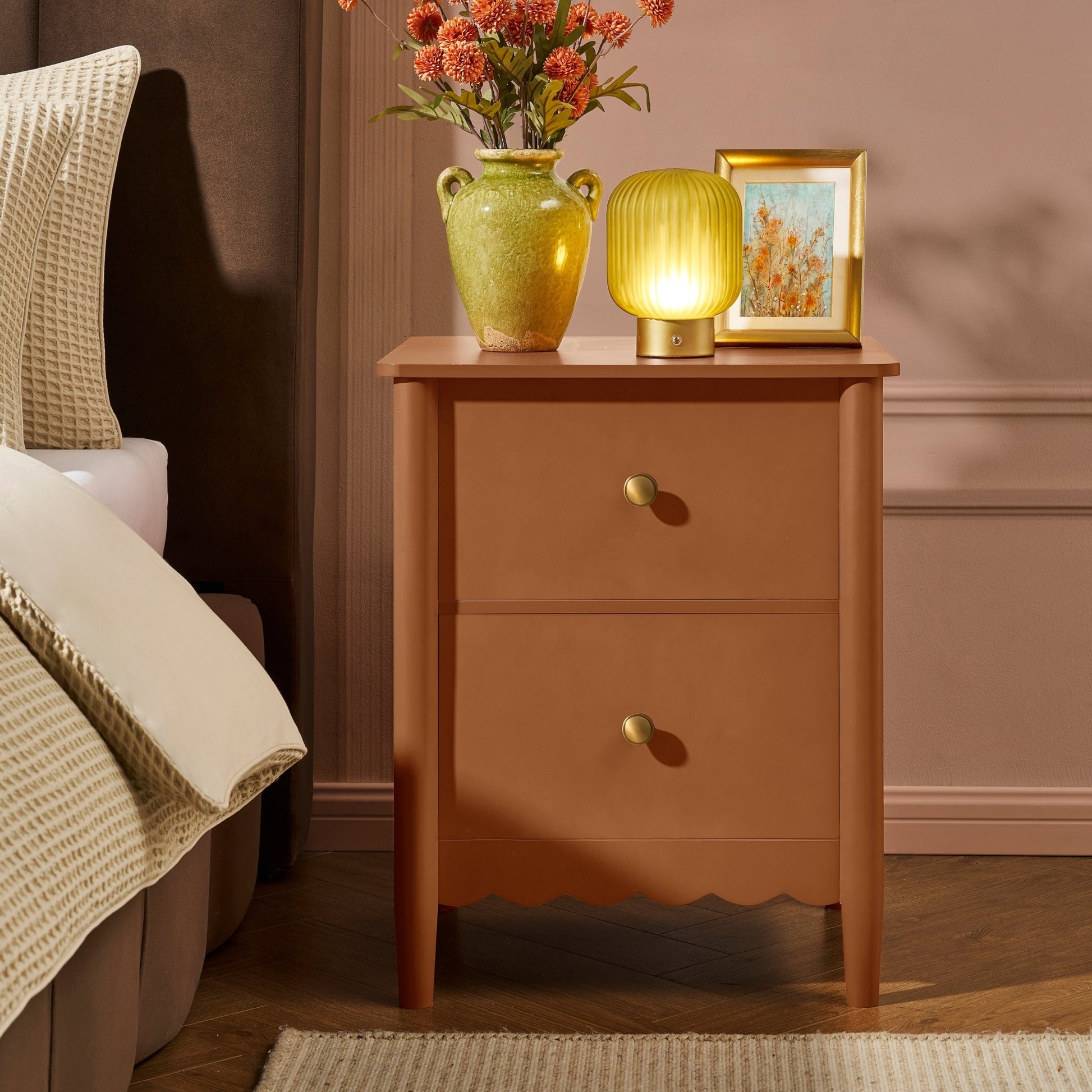 Betty 2 Drawer Bedside Table - Orange - DUSK