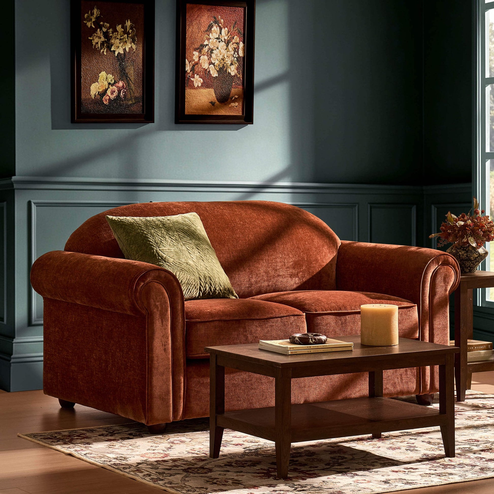 Beverley 2 Seater Sofa - Chenille Dark Rust - DUSK