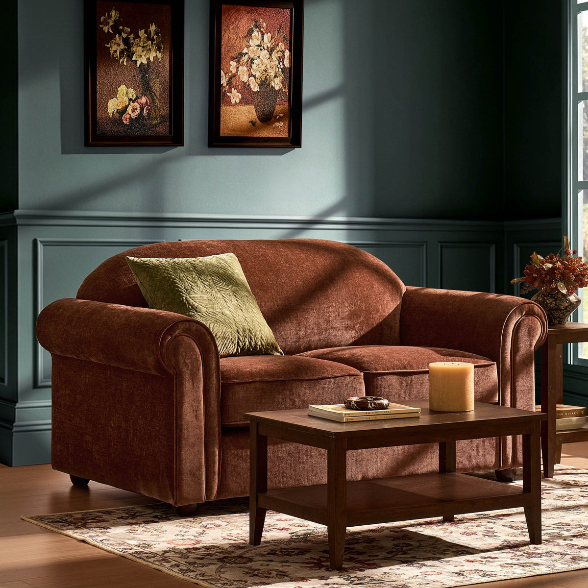 Beverley 2 Seater Sofa - Chenille Dark Rust - DUSK