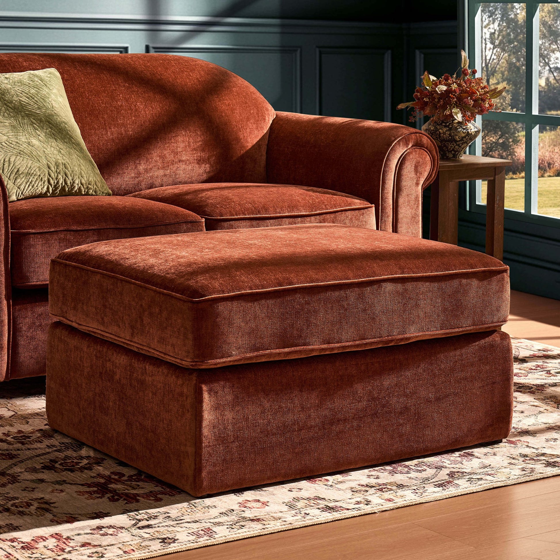 Beverley Pouffe - Chenille Dark Rust - DUSK