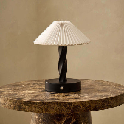 Birdie Rechargeable Pleated Table Lamp - Black/ White - DUSK