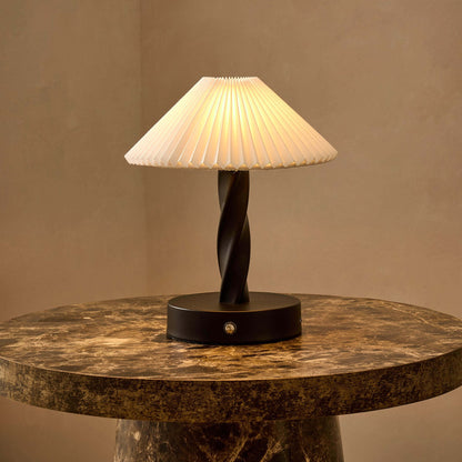 Birdie Rechargeable Pleated Table Lamp - Black/ White - DUSK