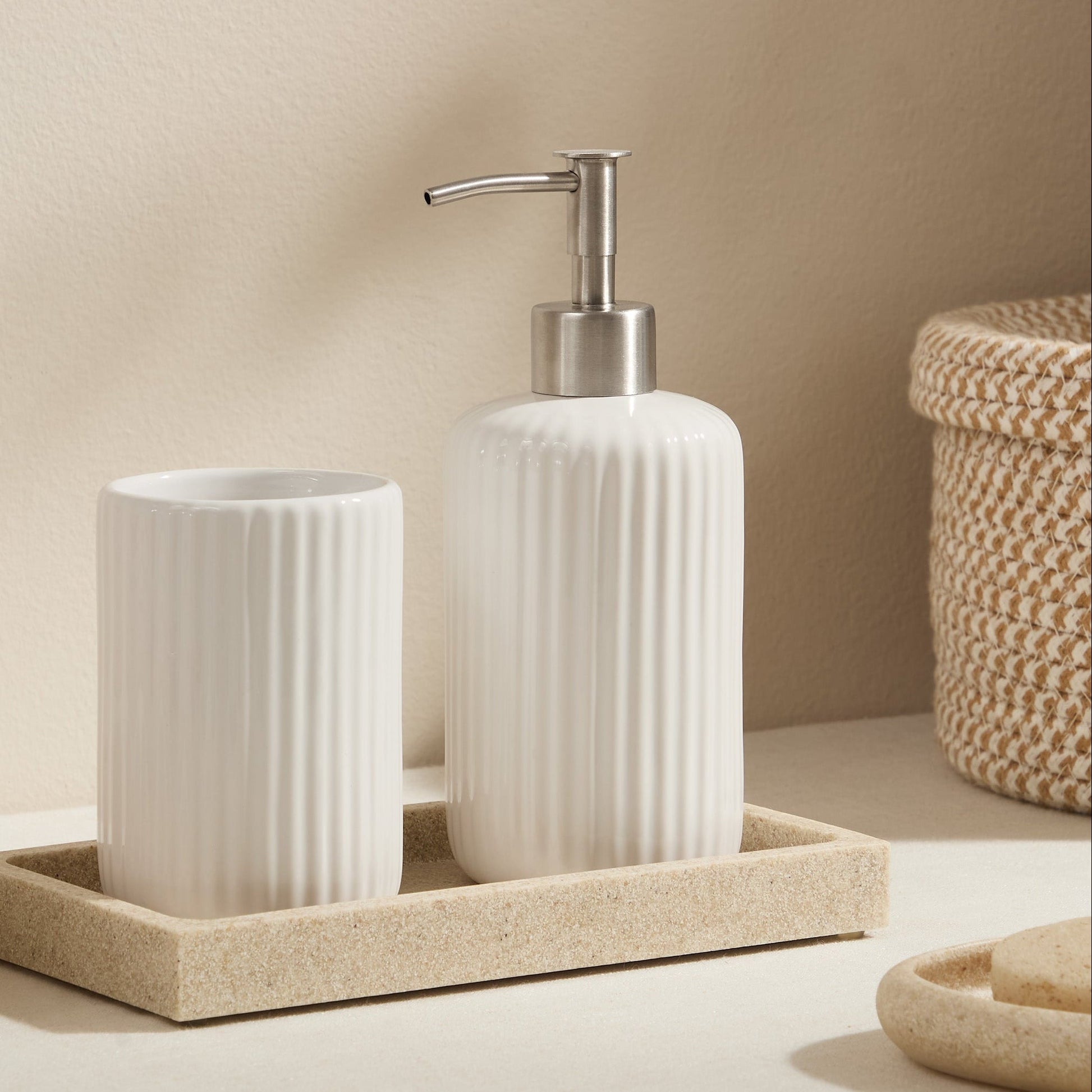 Blake Ribbed Glaze Accessories Bundle - Set of 2 - White - DUSK