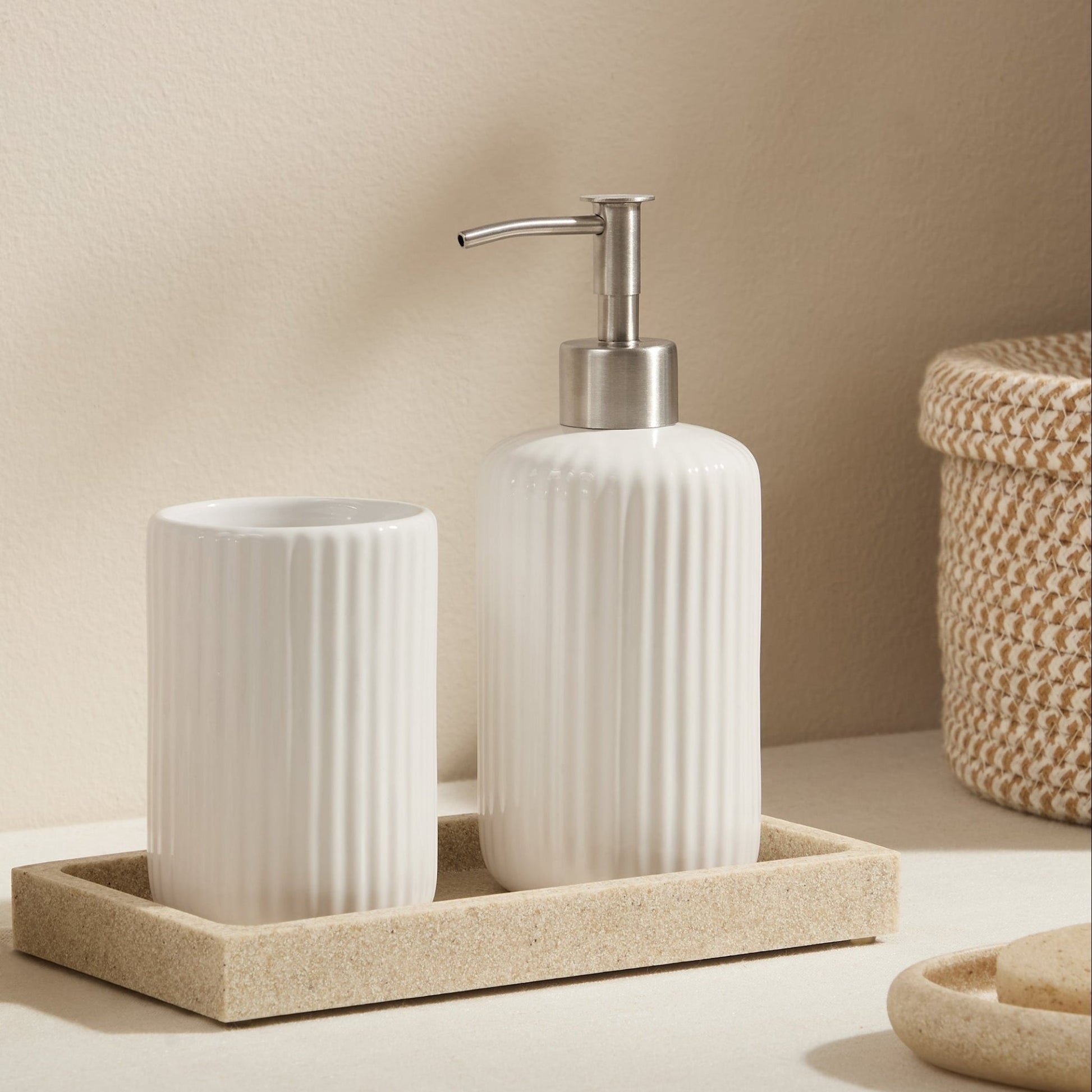 Blake Ribbed Glaze Soap Dispenser - White - DUSK
