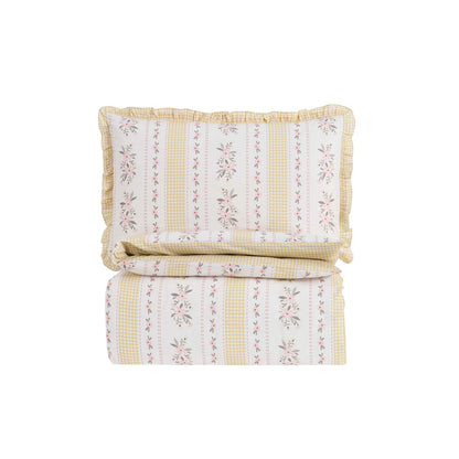 Bobbie 100% Cotton Floral Gingham Duvet Cover & Pillowcase set - Yellow - DUSK