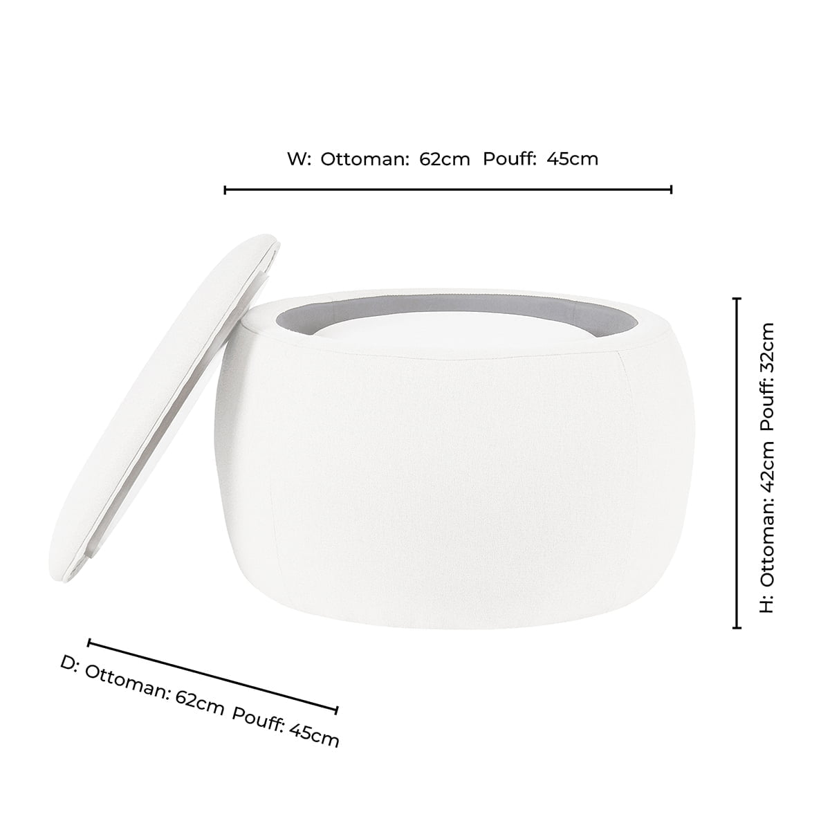 Bodhi Ottoman Storage Pouffe Set - Oatmeal - DUSK