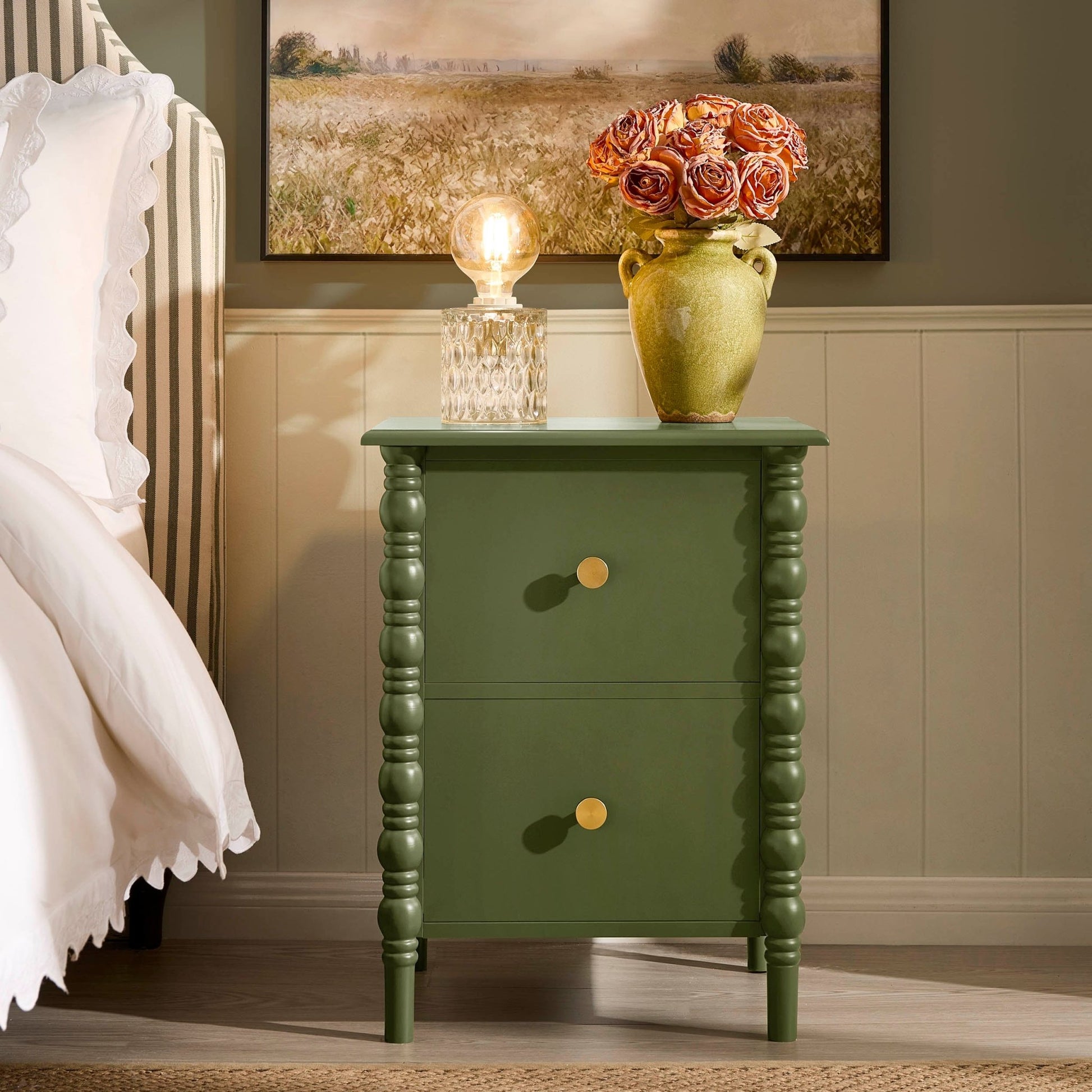 Bonnie 2 Drawer Bedside Table - Olive - DUSK