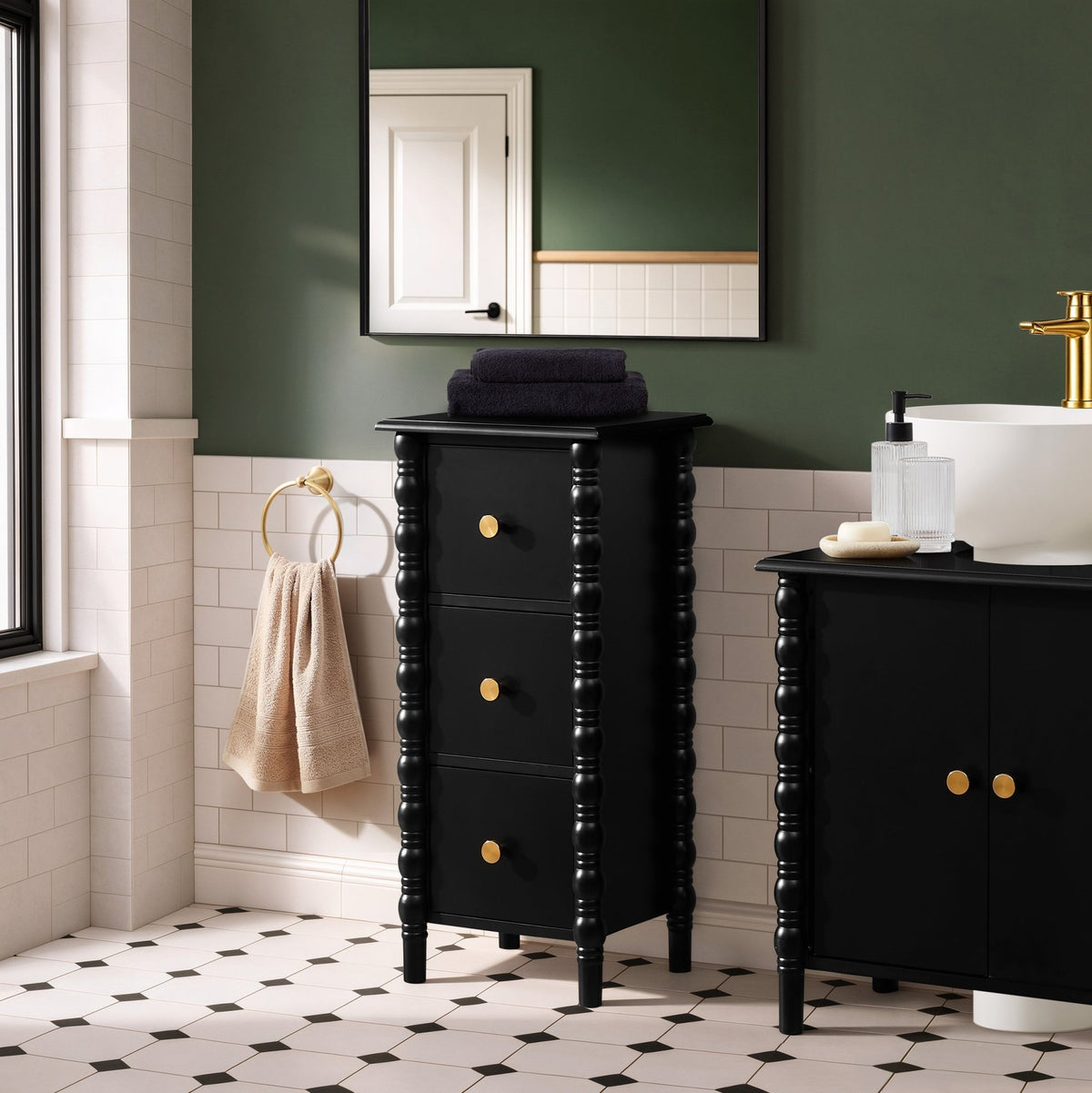 Bonnie Bathroom 3 Drawer Chest - Black - DUSK