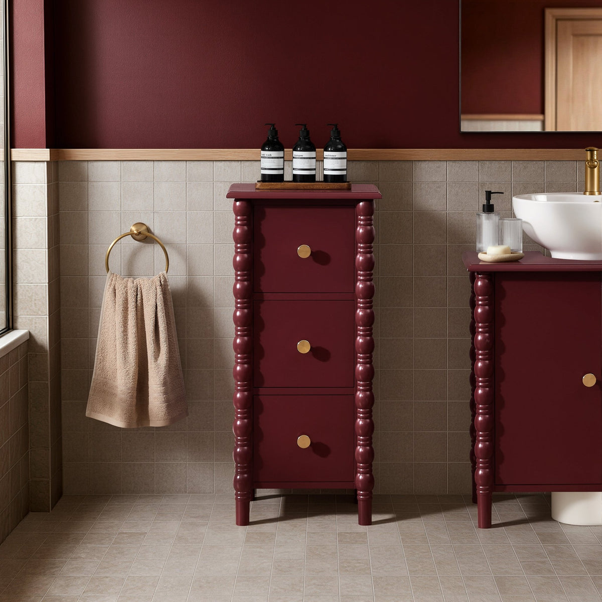 Bonnie Bathroom 3 Drawer Chest - Wine - DUSK