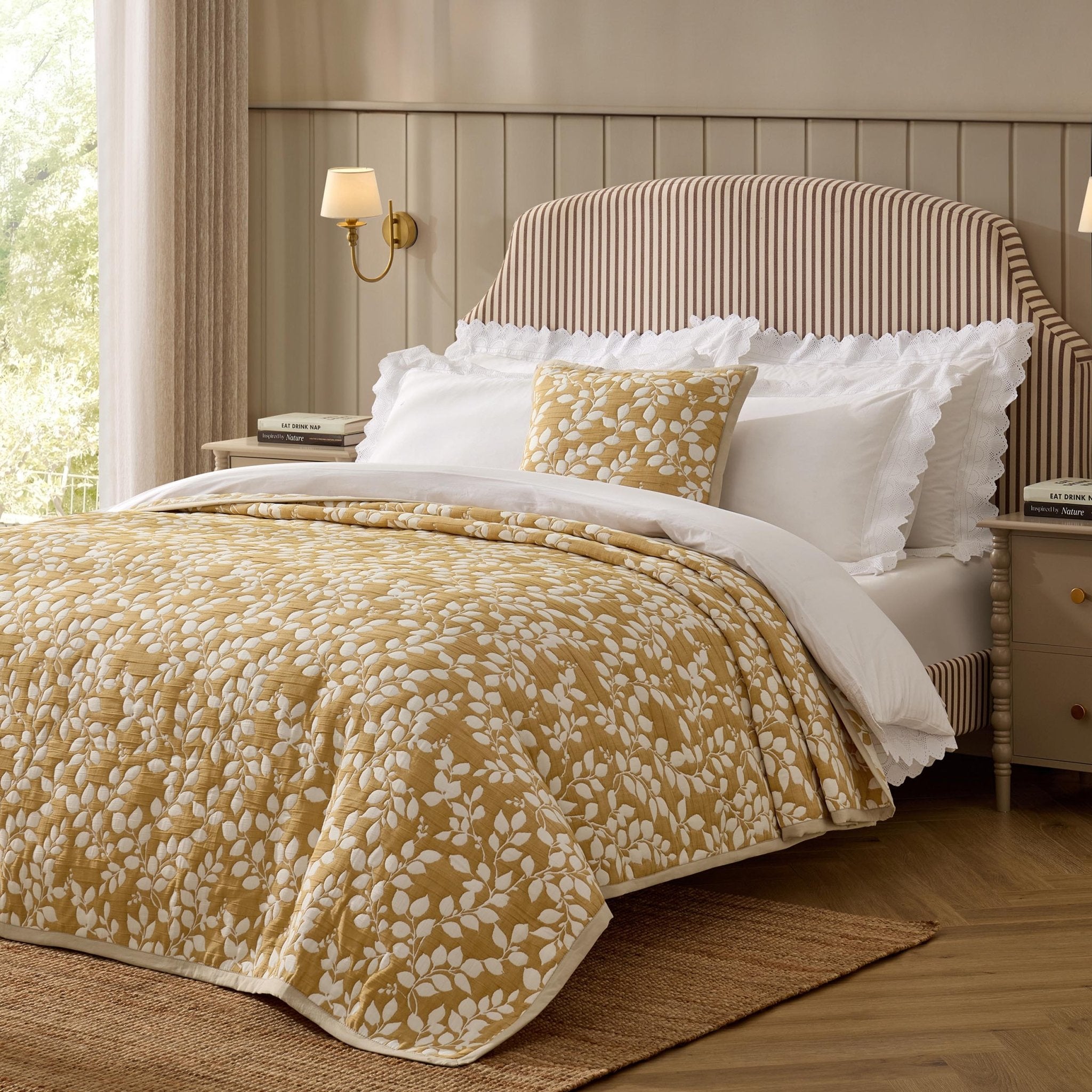 Bordeaux Contrast Floral Matelasse Bedspread - Mustard - DUSK