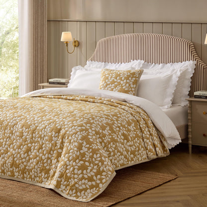 Bordeaux Contrast Floral Matelasse Bedspread - Mustard - DUSK