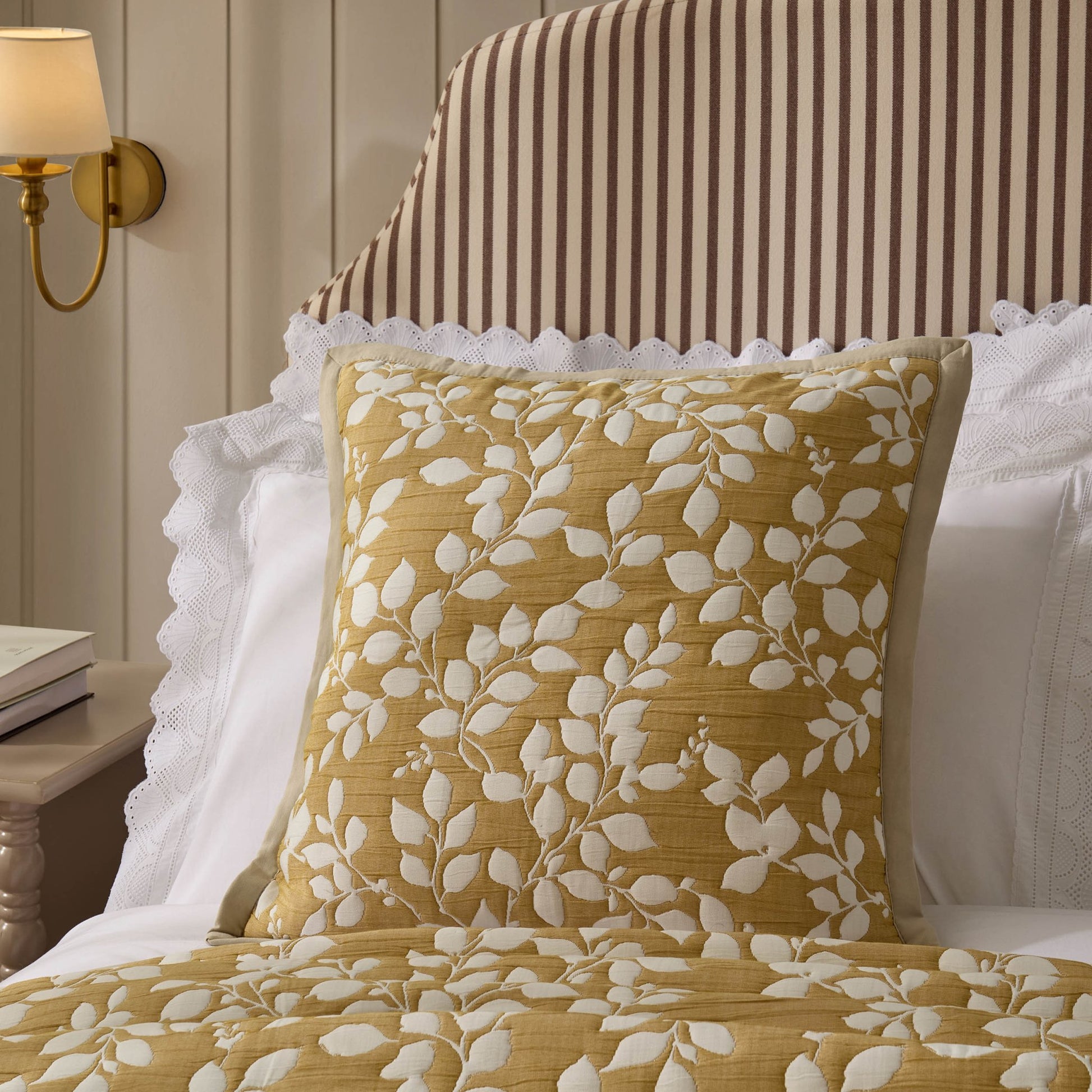 Bordeaux Contrast Floral Matelasse Cushion Cover - Mustard - DUSK