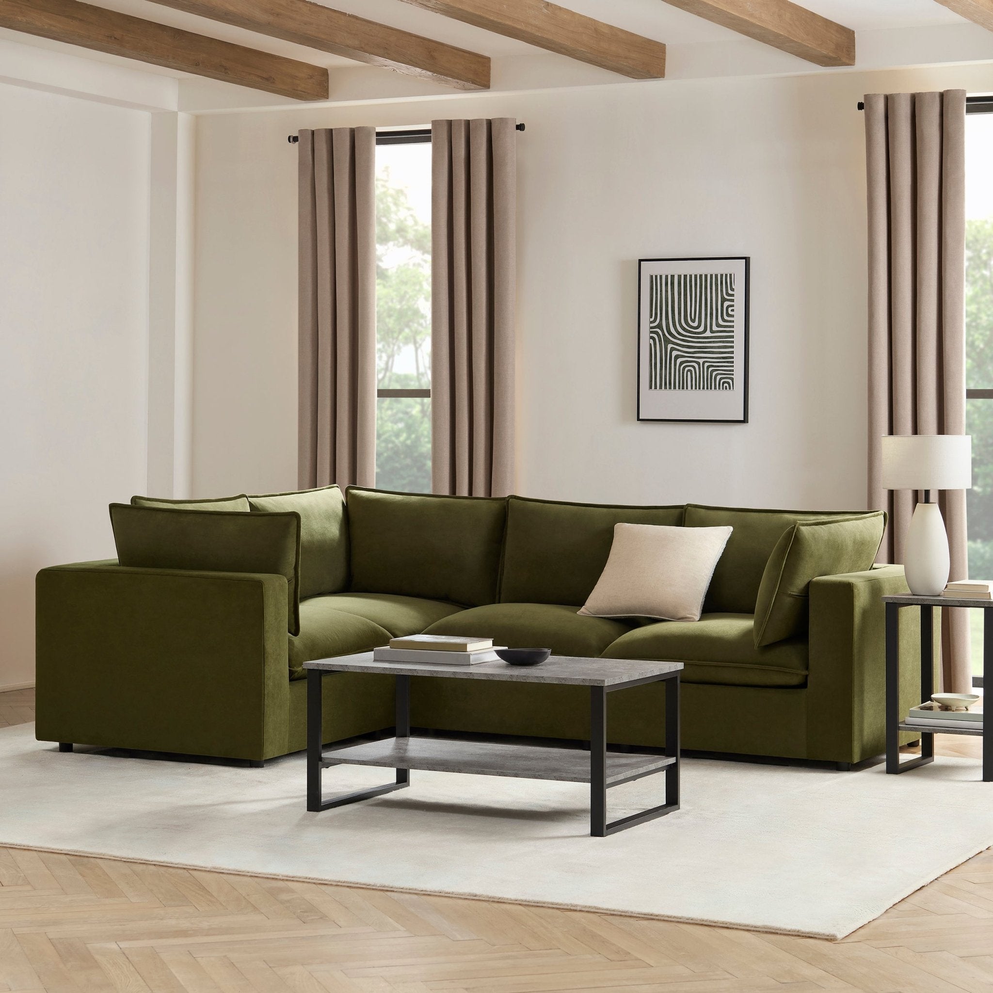 Boston Small Left Hand L-Shape Sofa - Olive
