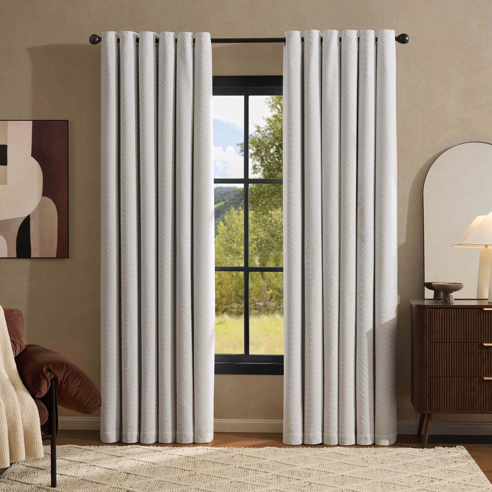 Boucle Black Out Curtains - White - DUSK