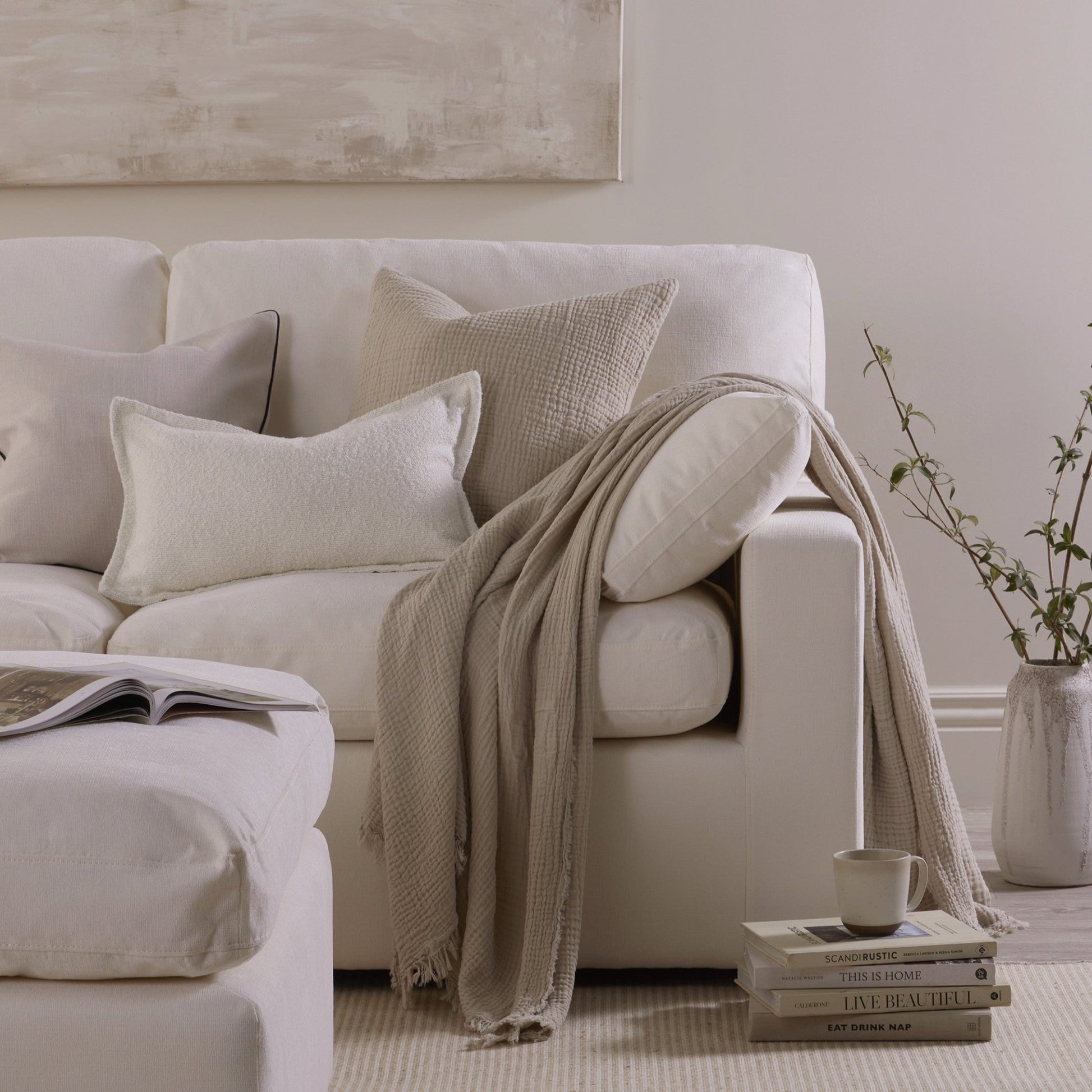 Boucle Sofa Cushion Cover - White - DUSK