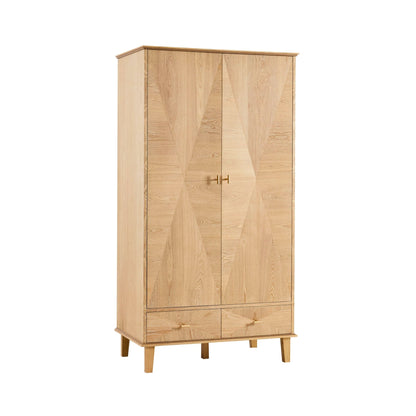 Brianna Concave 2 Door Wardrobe with Drawers - Light Wood - DUSK