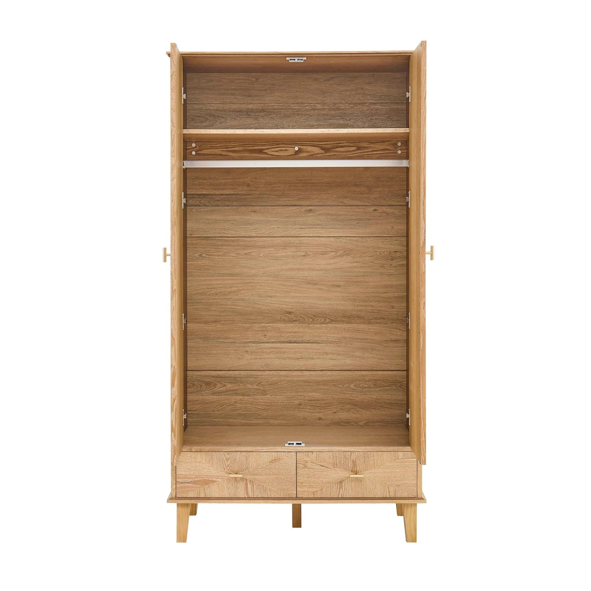 Brianna Concave 2 Door Wardrobe with Drawers - Light Wood - DUSK