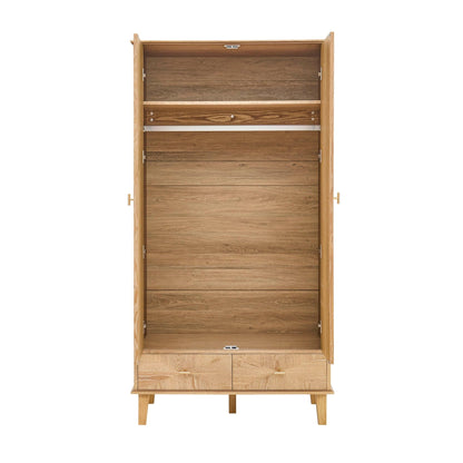Brianna Concave 2 Door Wardrobe with Drawers - Light Wood - DUSK