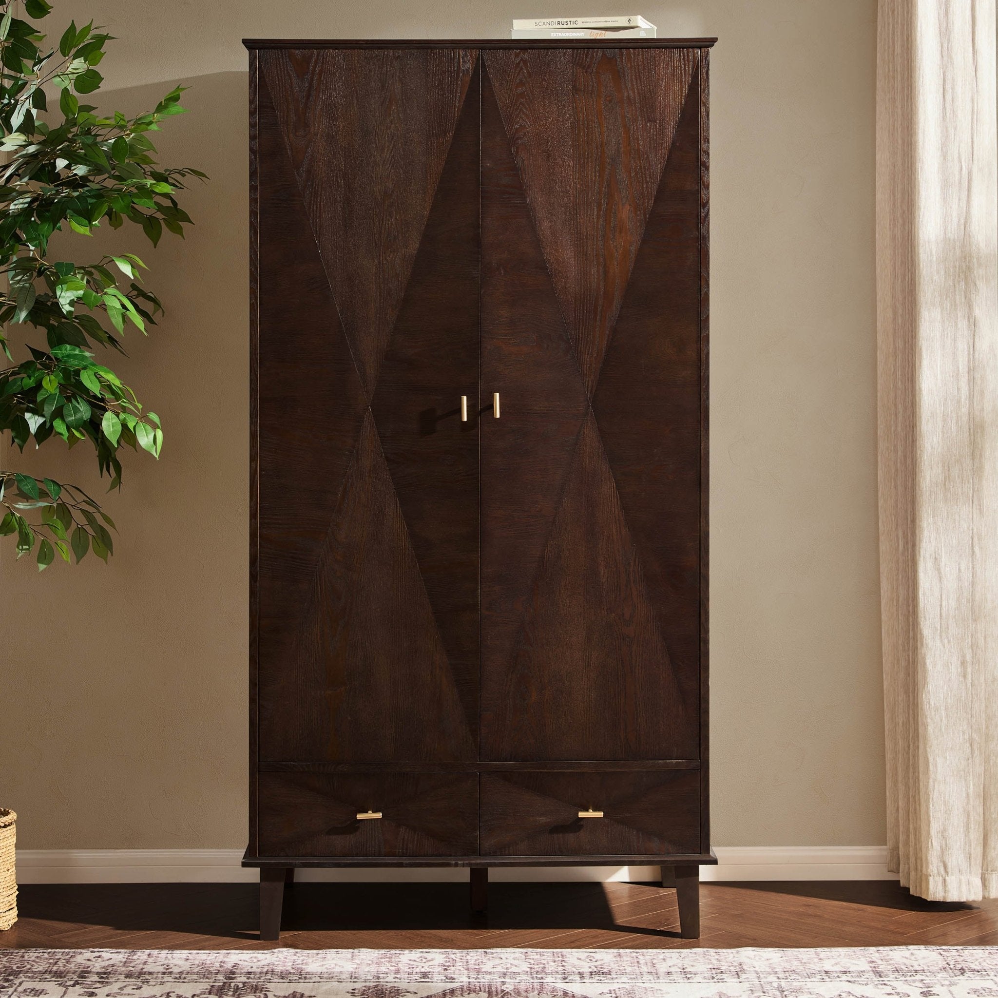 Brianna Concave 2 Door Wardrobe with Drawers - Walnut - DUSK