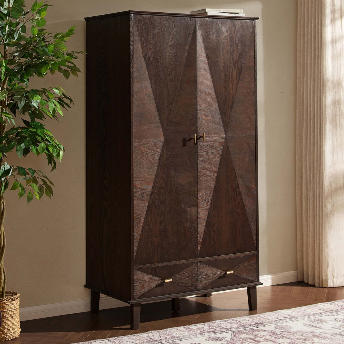 Brianna Concave 2 Door Wardrobe with Drawers - Walnut - DUSK