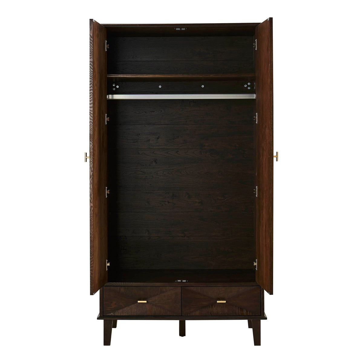 Brianna Concave 2 Door Wardrobe with Drawers - Walnut - DUSK