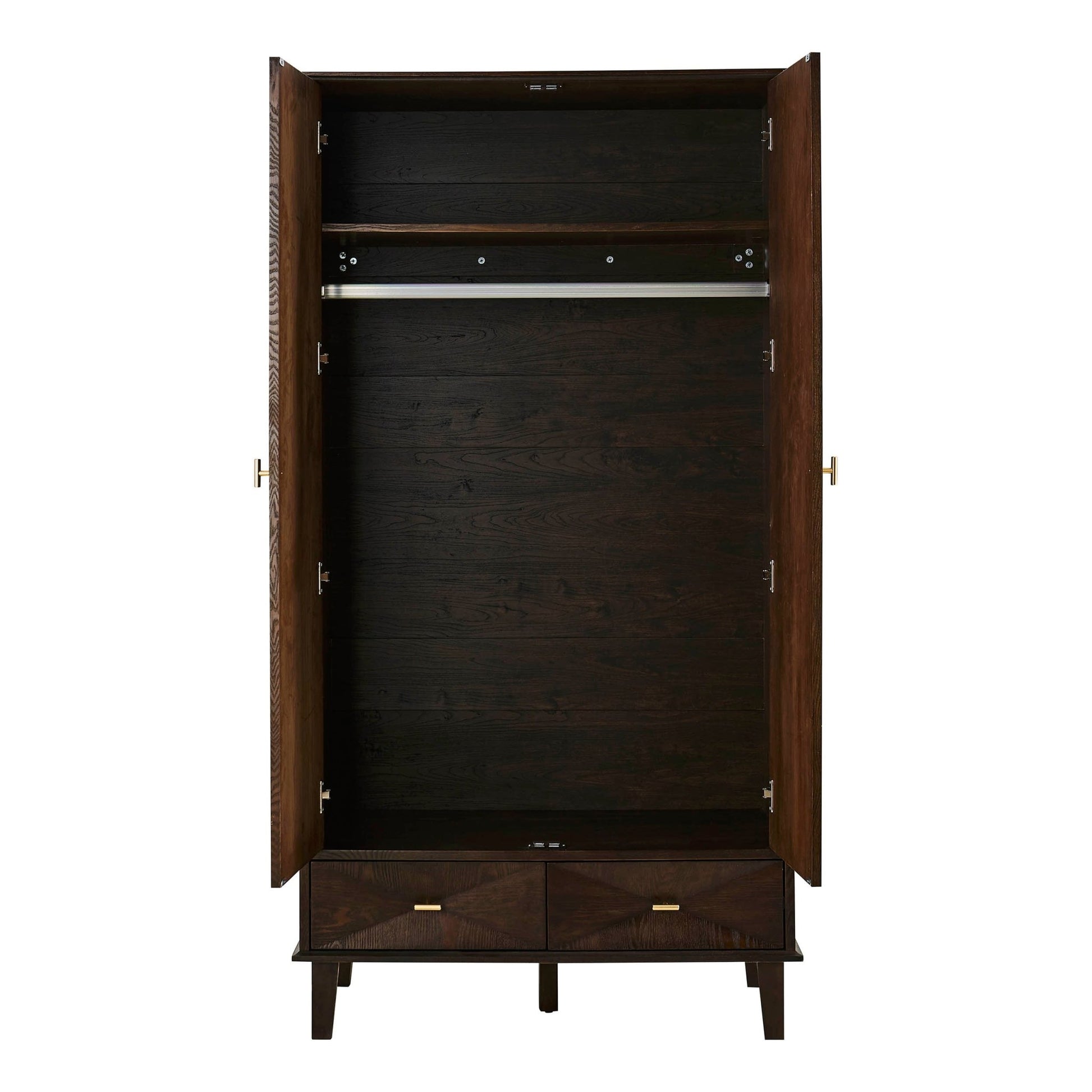 Brianna Concave 2 Door Wardrobe with Drawers - Walnut - DUSK