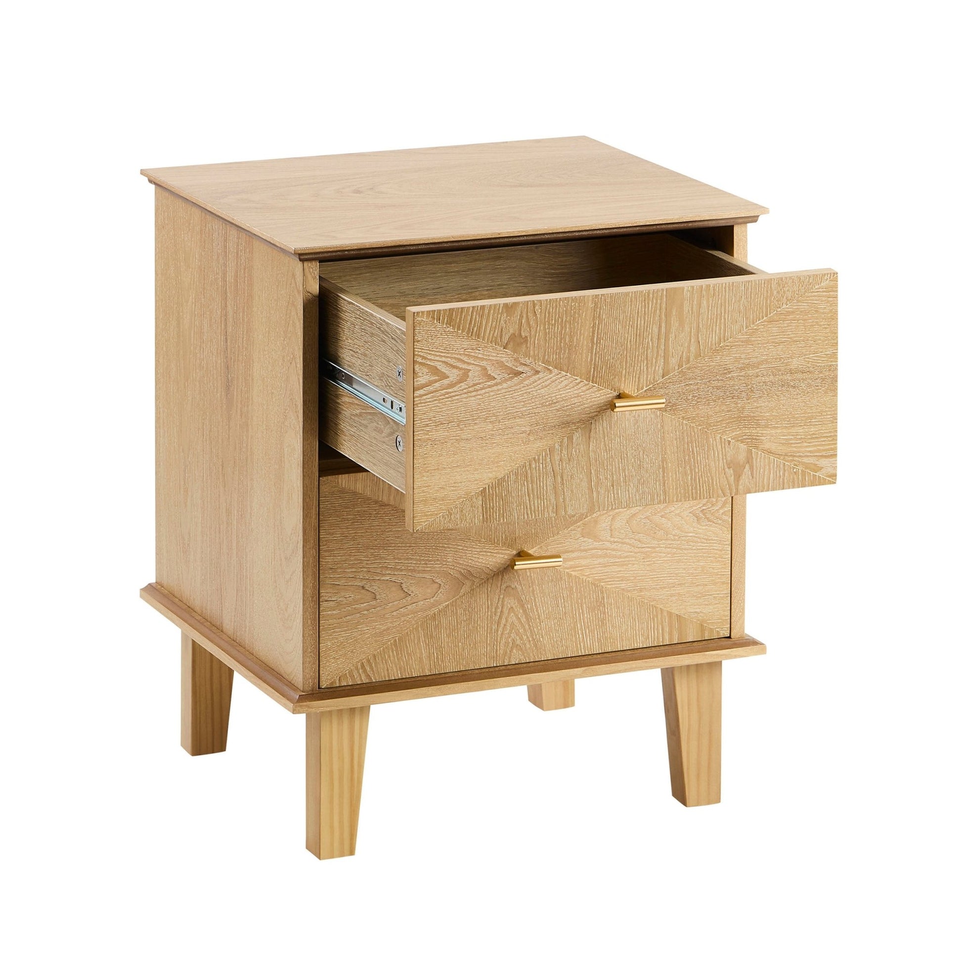 Brianna Concave 2 Drawer Bedside Table - Light Wood - DUSK