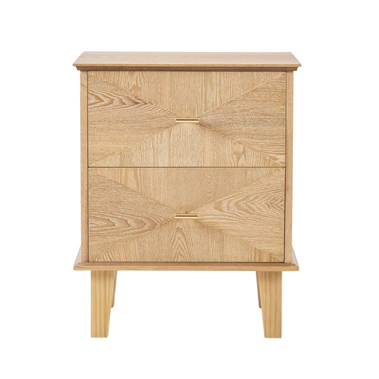 Brianna Concave 2 Drawer Bedside Table - Light Wood - DUSK