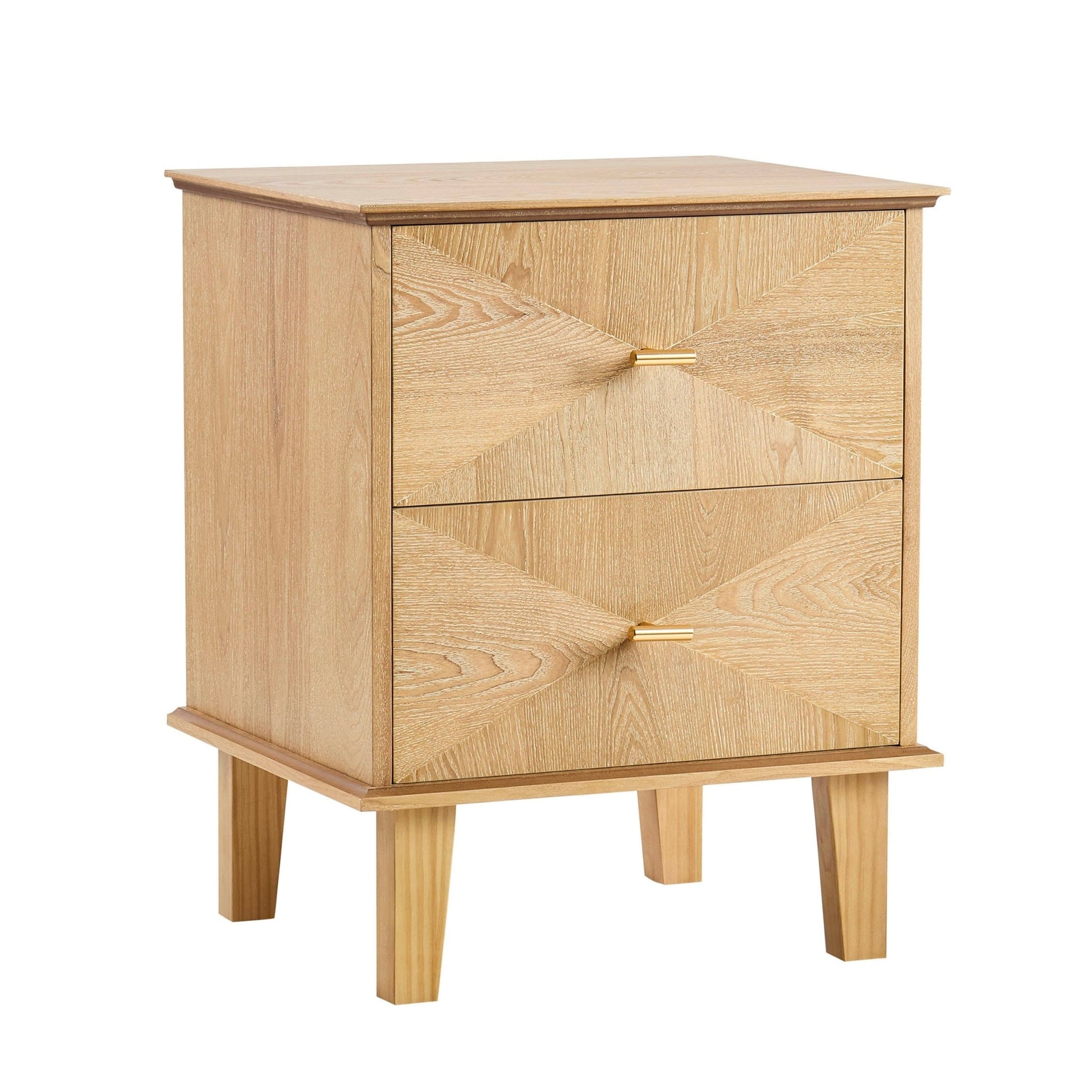 Brianna Concave 2 Drawer Bedside Table - Light Wood - DUSK