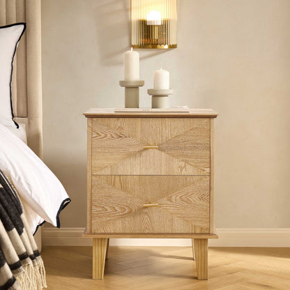 Brianna Concave 2 Drawer Bedside Table - Light Wood - DUSK