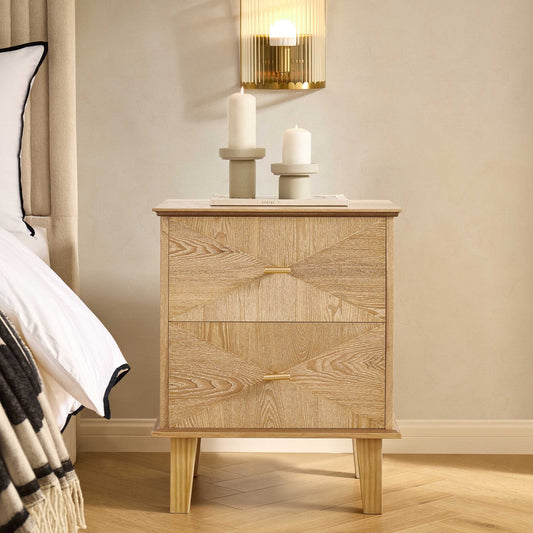 Brianna Concave 2 Drawer Bedside Table - Light Wood - DUSK