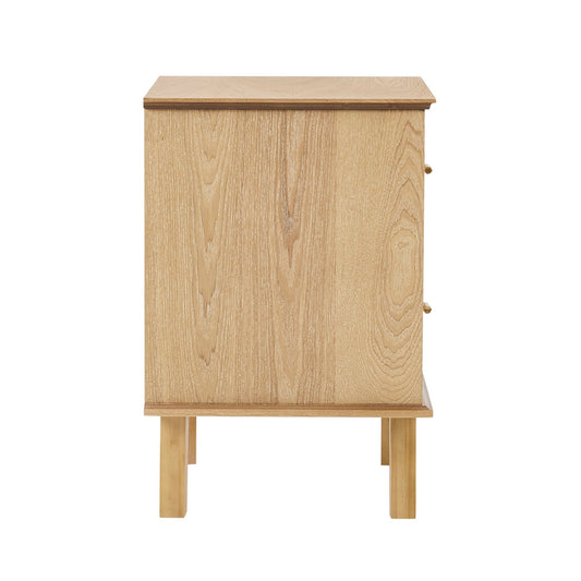 Brianna Concave 2 Drawer Bedside Table - Light Wood - DUSK