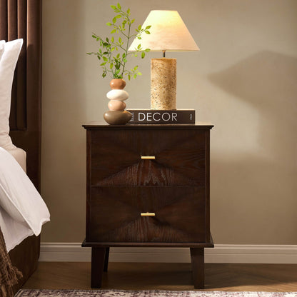 Brianna Concave 2 Drawer Bedside Table - Walnut - DUSK