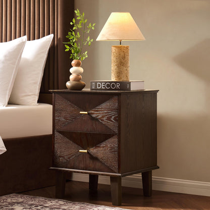 Brianna Concave 2 Drawer Bedside Table - Walnut - DUSK