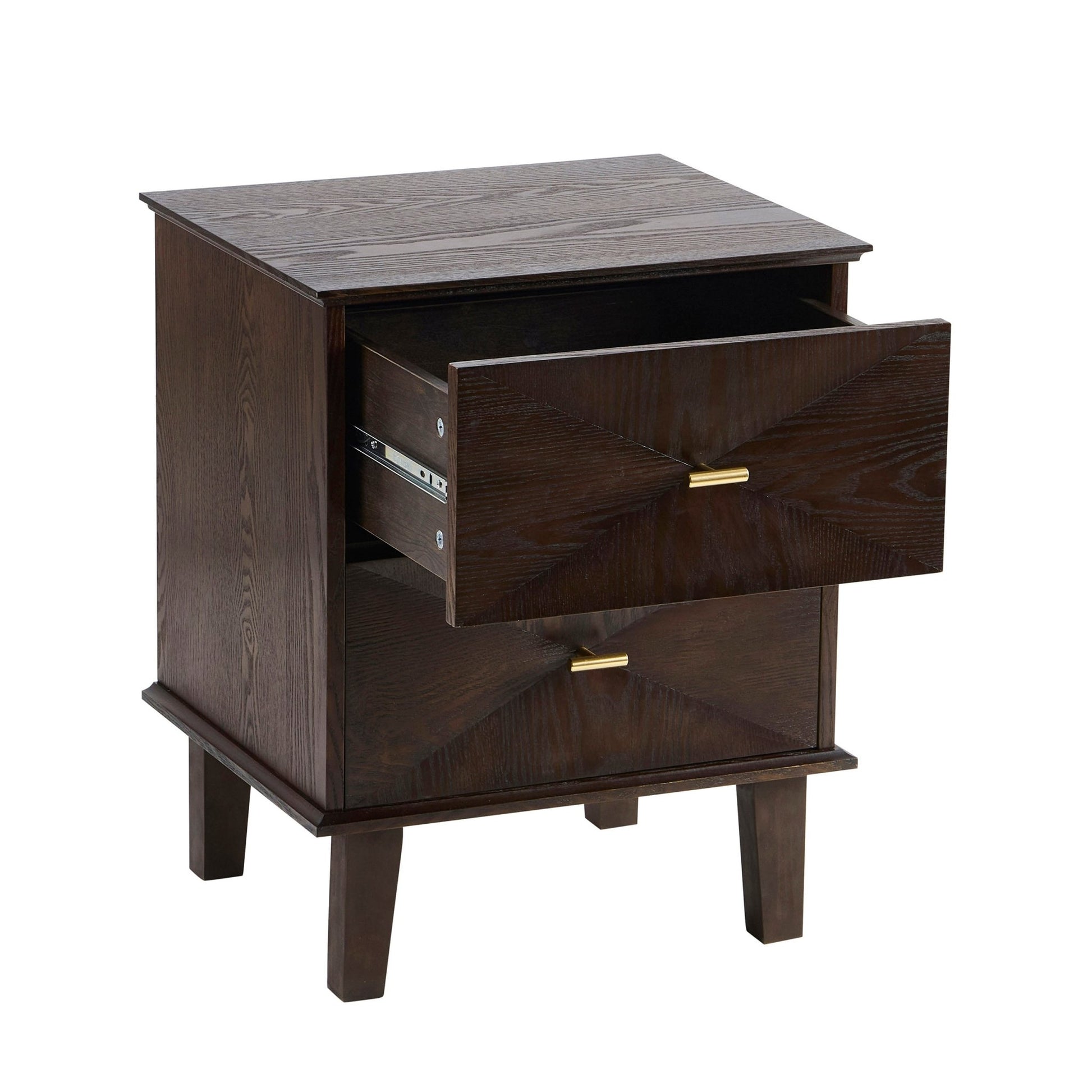 Brianna Concave 2 Drawer Bedside Table - Walnut - DUSK