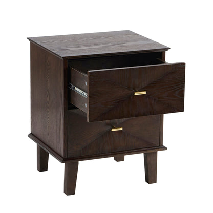 Brianna Concave 2 Drawer Bedside Table - Walnut - DUSK