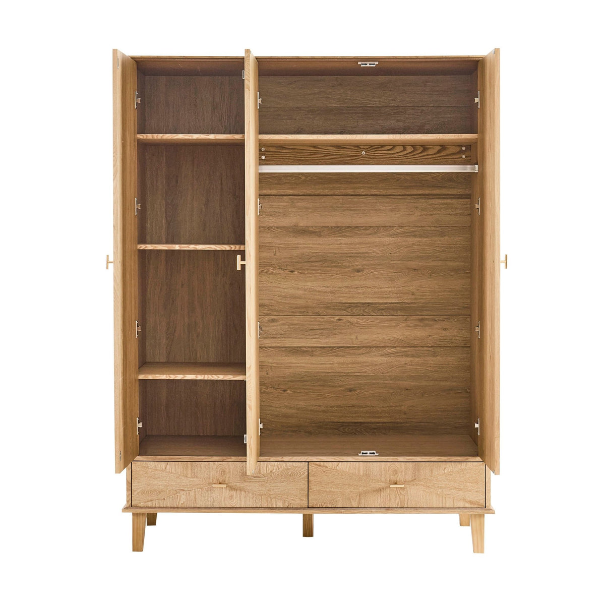 Brianna Concave 3 Door Wardrobe with Drawers - Light Wood - DUSK