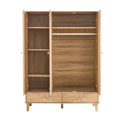 Brianna Concave 3 Door Wardrobe with Drawers - Light Wood - DUSK