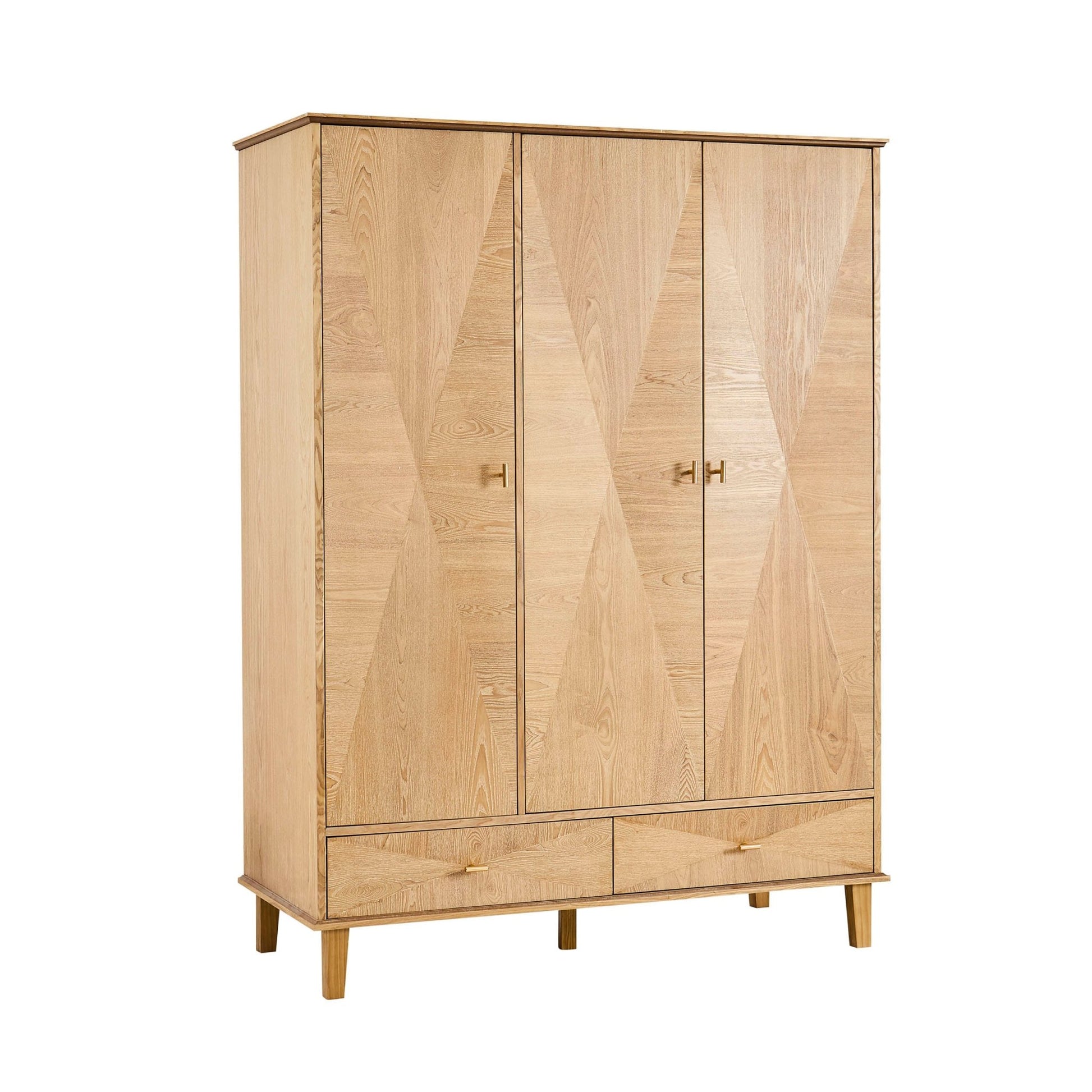 Brianna Concave 3 Door Wardrobe with Drawers - Light Wood - DUSK
